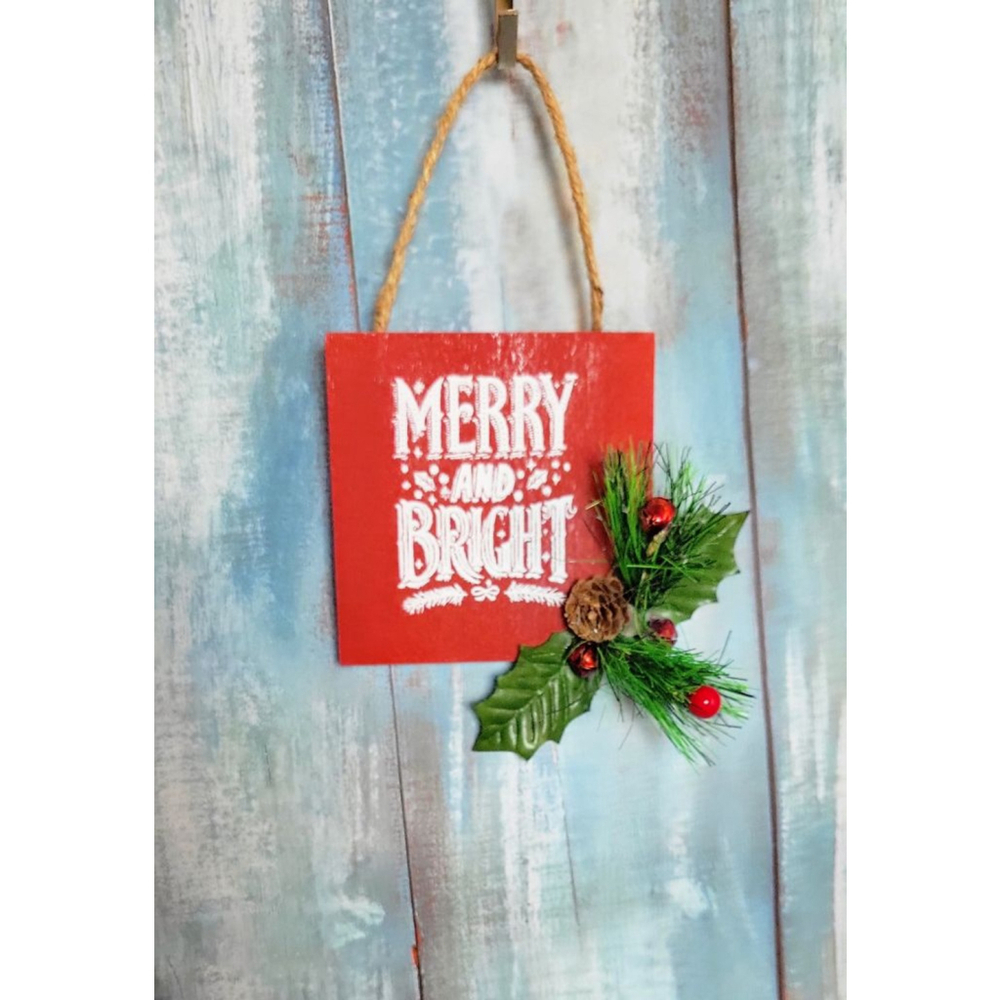 Merry and Bright with mistletoe Christmas wall hanging art